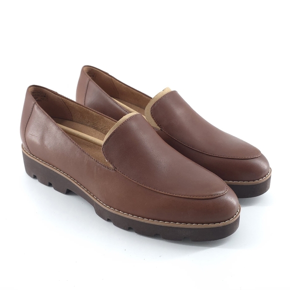 Vionic Women's Kensley Brown Smooth Leather Loafer Lug Sole Slip On Size 9.5 W - Picture 2 of 8